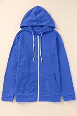 Plus Size Zip Up Hooded Jacket with Pocket - Flyclothing LLC