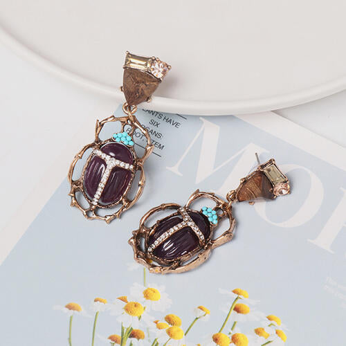 Beetle Shape Rhinestone Alloy Dangle Earrings - Trendsi