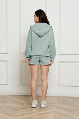 Zip Up Drawstring Hoodie and Shorts Set - Flyclothing LLC