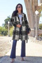 Double Take Full Size Plaid Button Up Lapel Collar Coat - Flyclothing LLC