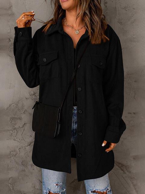 Drop Shoulder Button Down Collared Coat - Flyclothing LLC