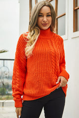 Cable-Knit Turtle Neck Long Sleeve Sweater - Trendsi