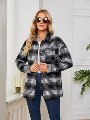 Plaid Collared Shirt Jacket - Flyclothing LLC