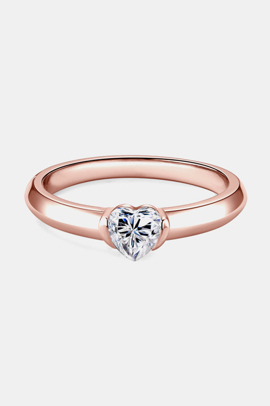 Moissanite 925 Sterling Silver Heart Solitaire Ring - Flyclothing LLC