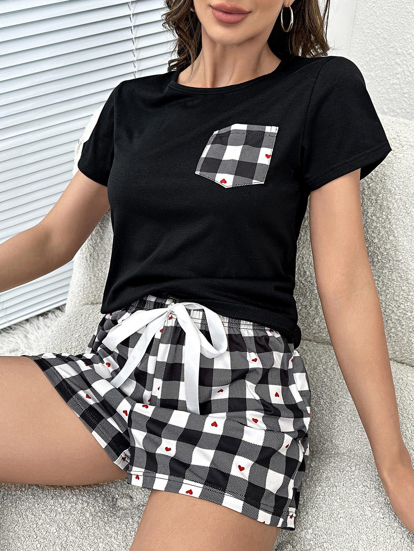 Plaid Heart Top and Shorts Lounge Set - Flyclothing LLC