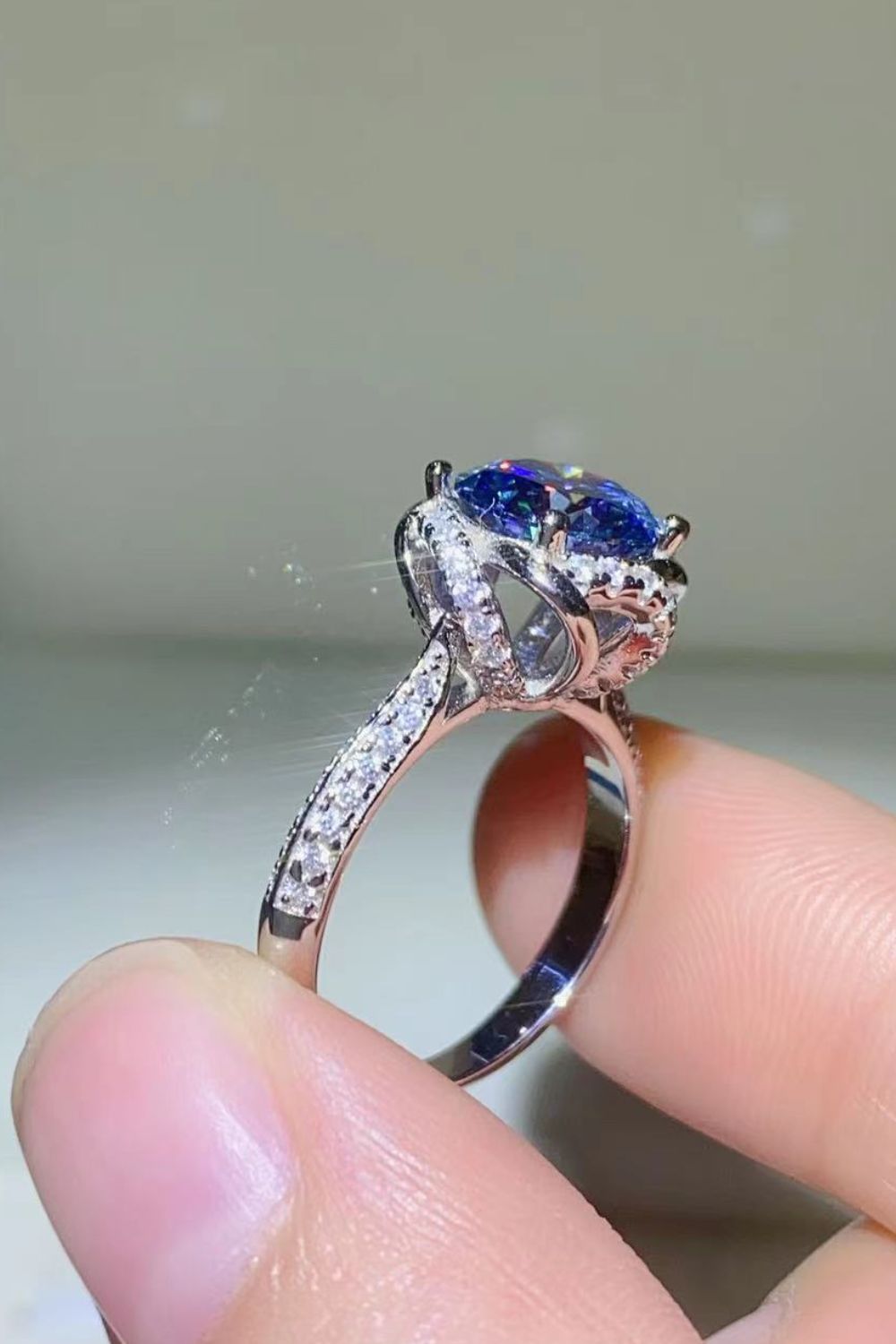 2 Carat Cobalt Blue Moissanite 925 Sterling Silver Ring - Flyclothing LLC