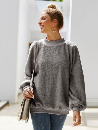 Mock Neck Dropped Shoulder Sweatshirt - Trendsi