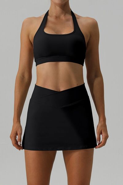 Halter Neck Tank and Slit Skirt Active Set - Flyclothing LLC