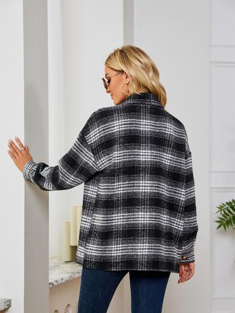 Plaid Collared Shirt Jacket - Flyclothing LLC