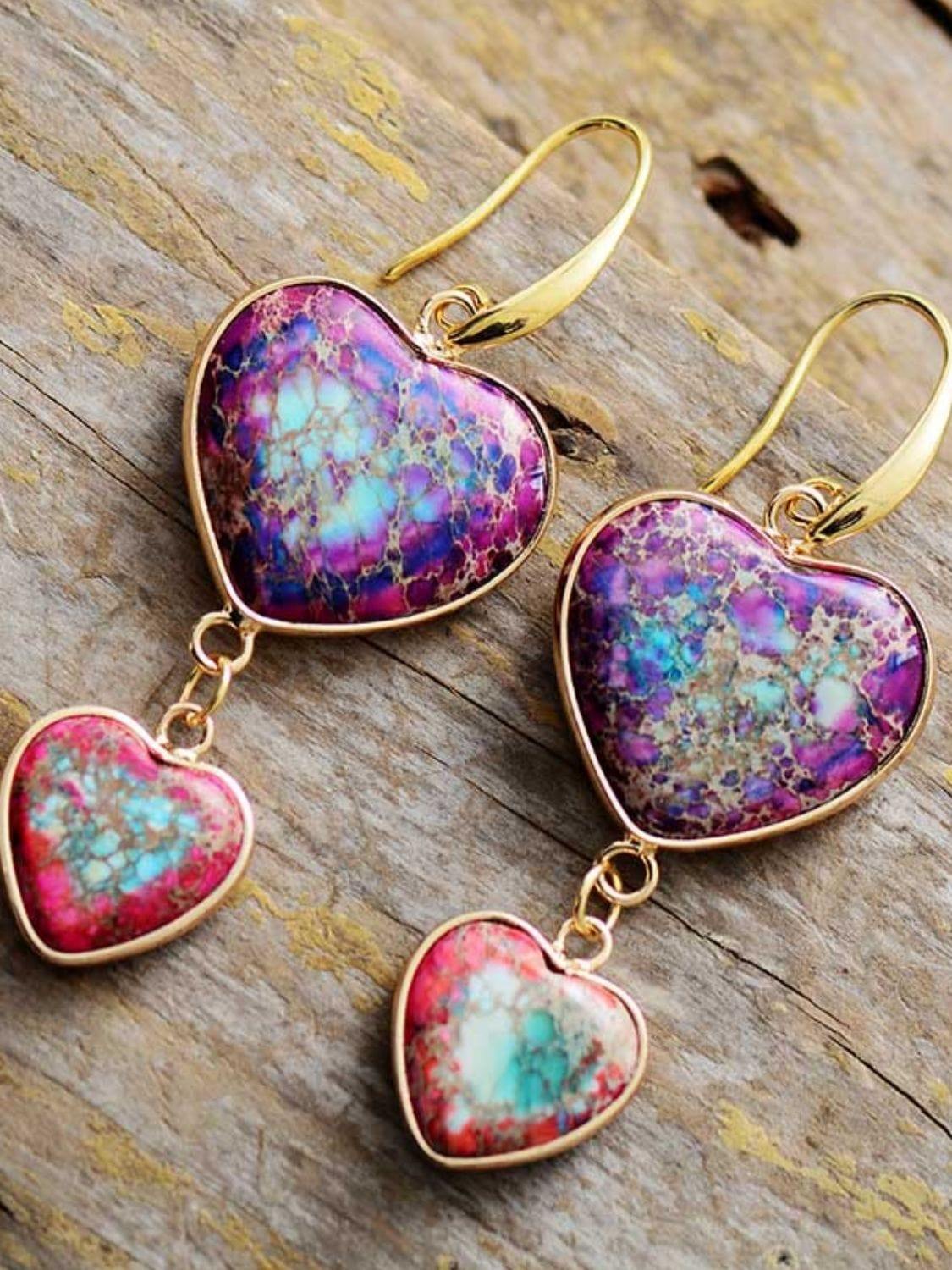 Heart Shape Imperial Jasper Dangle Earrings - Trendsi