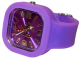 a purple purple and blue clock in a purple case 