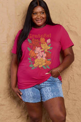 Simply Love Full Size GRATEFUL Flower Graphic Cotton T-Shirt - Trendsi