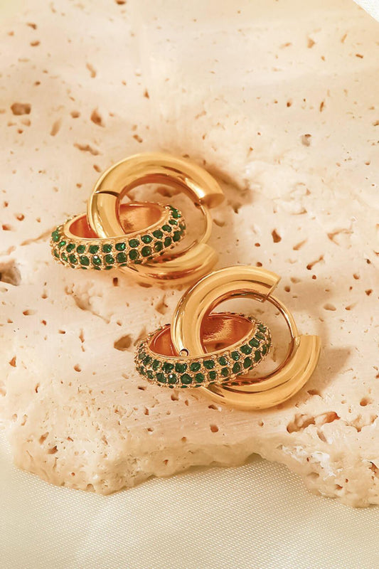 18K Gold-Plated Inlaid Zircon Double-Hoop Earrings - Trendsi