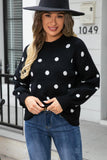 Polka Dot Round Neck Dropped Shoulder Sweater - Flyclothing LLC