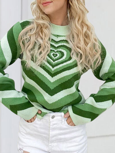 Heart Mock Neck Long Sleeve Sweater - Flyclothing LLC