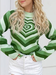 Heart Mock Neck Long Sleeve Sweater - Flyclothing LLC