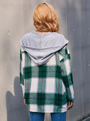 Plaid Dropped Shoulder Hooded Jacket - Flyclothing LLC