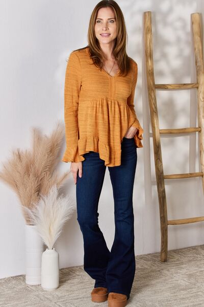 Hailey & Co Full Size V-Neck Flounce Sleeve Blouse - Flyclothing LLC