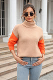 Color Block Turtleneck Slit Sweater - Trendsi