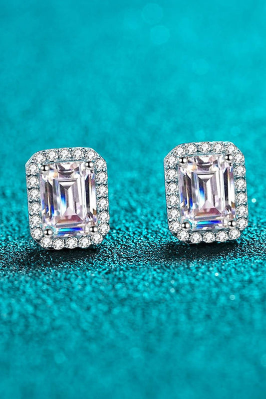 1 Carat Moissanite Rhodium-Plated Square Stud Earrings - Flyclothing LLC