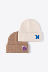 Letter N Patch Cuffed Knit Beanie - Flyclothing LLC