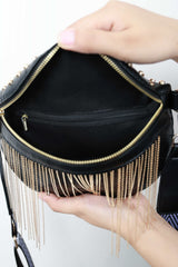 PU Leather Studded Sling Bag with Fringes - Flyclothing LLC