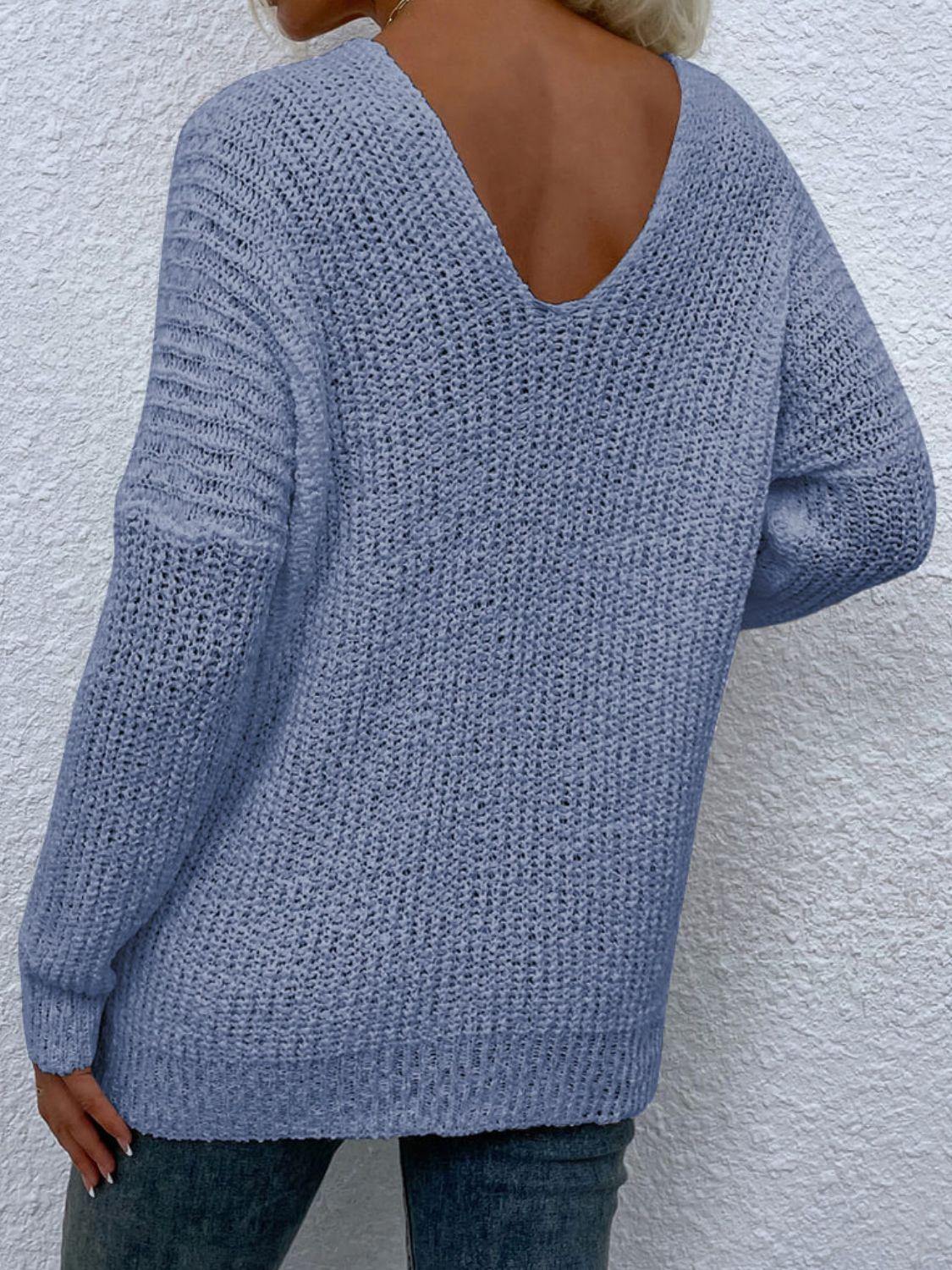 Rib-Knit V-Neck Tunic Sweater - Flyclothing LLC