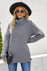 Horizontal Ribbing Turtleneck Sweater - Trendsi