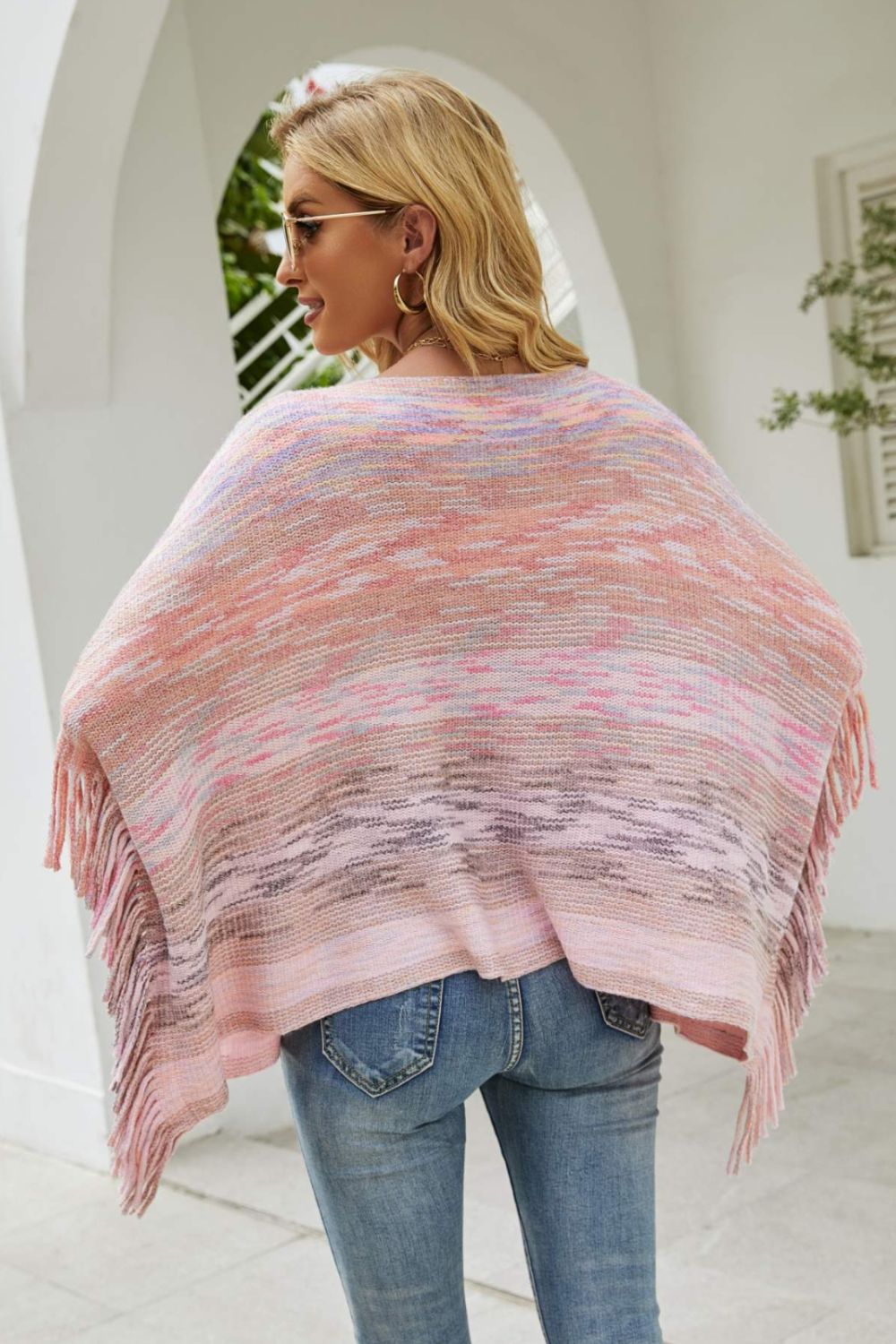 Round Neck Fringe Detail Sleeve Poncho – Flyclothing LLC