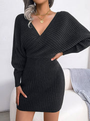 Rib-Knit Dolman Sleeve Sweater Dress - Flyclothing LLC