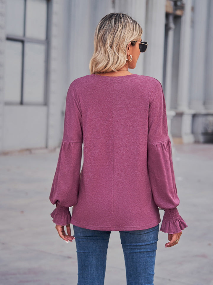 Round Neck Flounce Sleeve Blouse