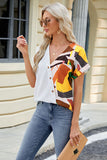 Printed Surplice Short Sleeve Blouse - Flyclothing LLC