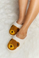 Melody Teddy Bear Print Plush Slide Slippers - Flyclothing LLC