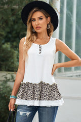 Leopard Color Block Frill Trim Tank Top - Flyclothing LLC