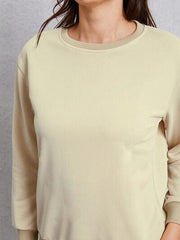 Round Neck Dropped Shoulder Sweatshirt - Trendsi