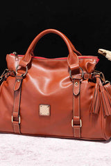 PU Leather Handbag with Tassels - Trendsi