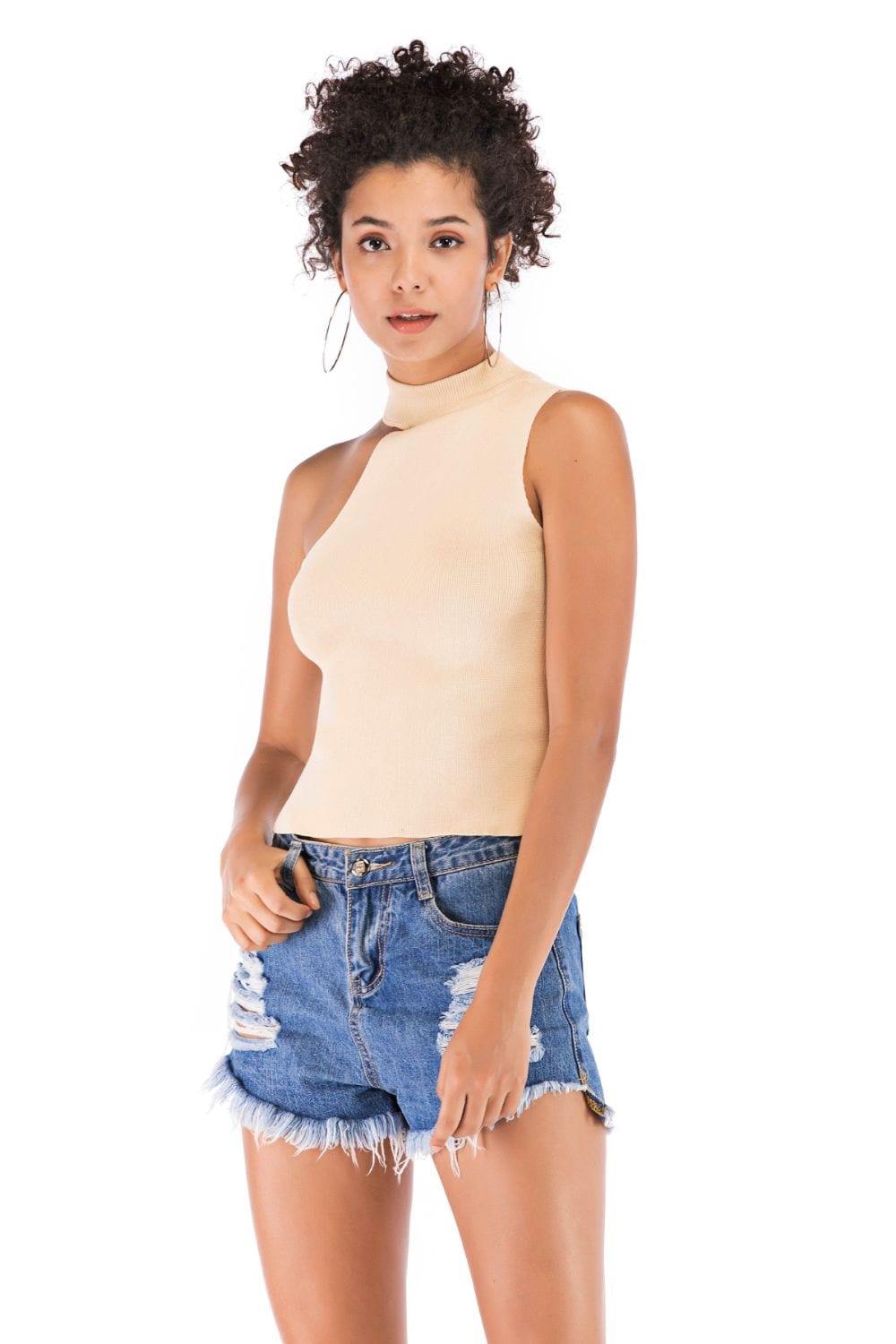 Asymmetrical Sleeveless Rib-Knit Top - Trendsi