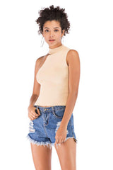 Asymmetrical Sleeveless Rib-Knit Top - Trendsi