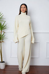 Turtleneck Dropped Shoulder Top and Pants Sweater Set - Flyclothing LLC