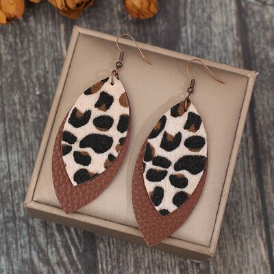 Leaf Shape Leather Dangle Earrings - Flyclothing LLC