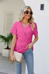 V-Neck Crisscross Short Sleeve Tee - Flyclothing LLC