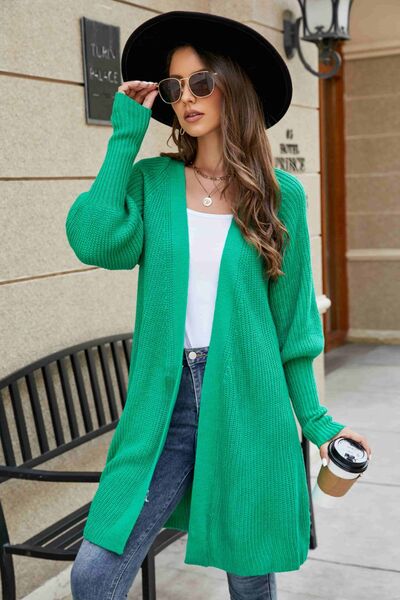 Open Front Lantern Sleeve Cardigan - Flyclothing LLC