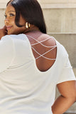 And The Why Pearly White Full Size Criss Cross Pearl Detail Open Back T-Shirt - Flyclothing LLC