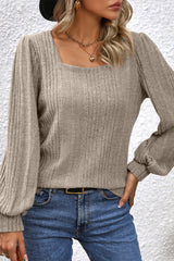 Square Neck Puff Sleeve Blouse - Flyclothing LLC