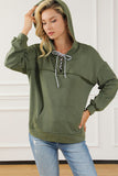 Lace-Up Exposed Seam Hoodie with Pocket - Flyclothing LLC