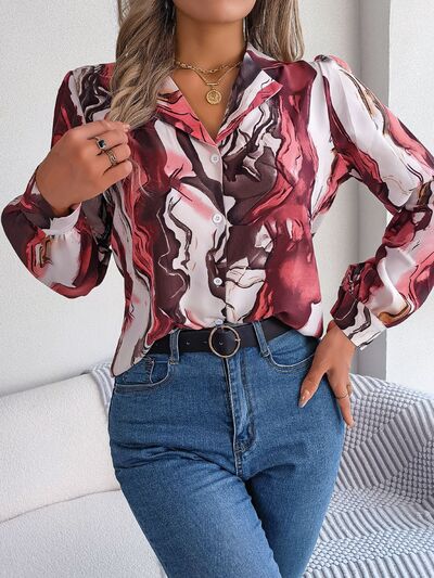 Printed Button Up Long Sleeve Shirt - Flyclothing LLC