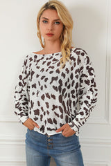 Leopard Boat Neck Long Sleeve Sweater - Flyclothing LLC