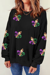 Sequin Round Neck Dropped Shoulder Sweatshirt - Flyclothing LLC