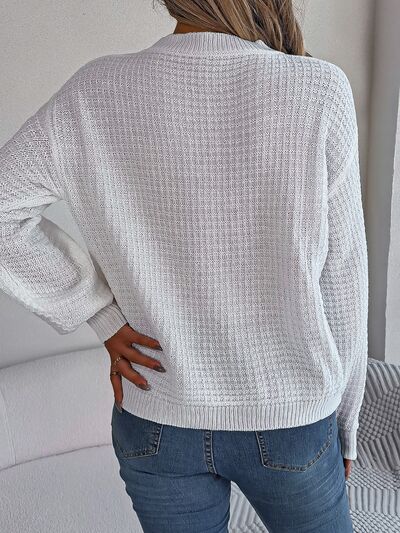 Cable-Knit Round Neck Long Sleeve Sweater - Flyclothing LLC