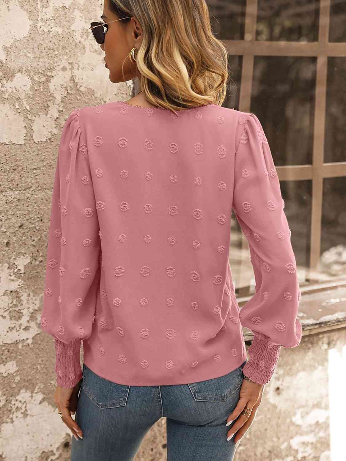 Swiss Dot Lace Detail Blouse - Flyclothing LLC